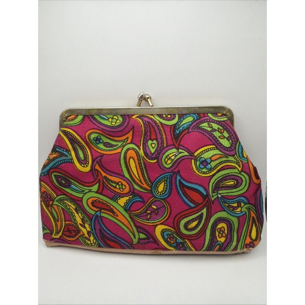 Vintage‎ Small Snap Clutch With Bottom Zip Taiwan Bright Colors Retro Flowers